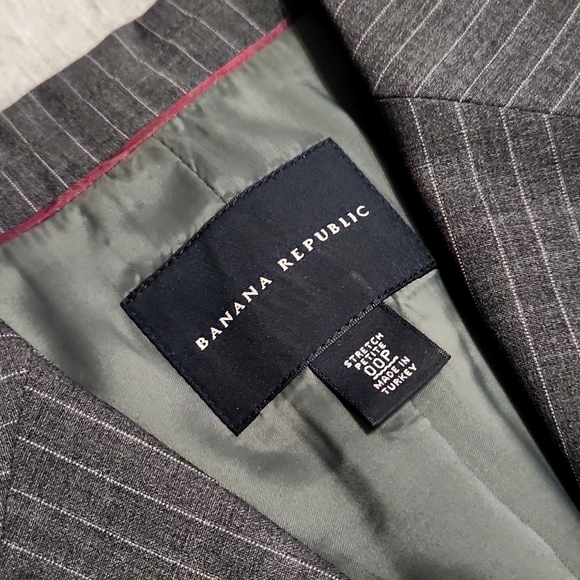 Y2K Banana Republic Petite Pinstriped Puff Sleeve Tailored Blazer Blouse - Picture 5 of 12